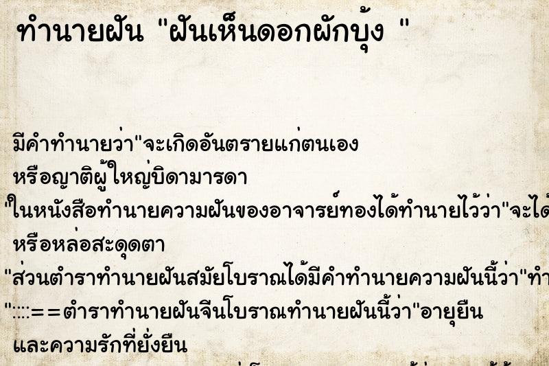 ทำนายฝันทำนายฝันฝันเห็นดอกผักบุ้ง